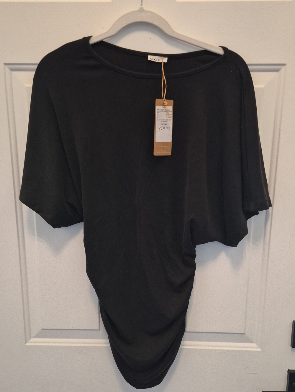 OGL Black Draped Short-Sleeve Asymmetric Tee